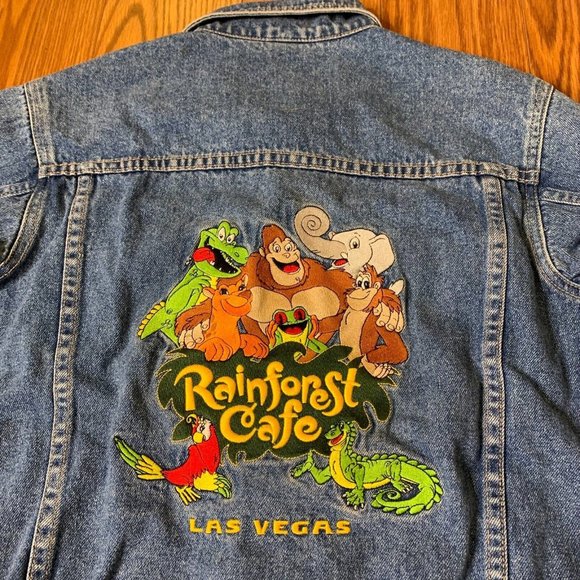 Kids Size 8 Vintage Rainforest Cafe Las Vegas Embroidered Jean Denim Jacket - Picture 1 of 10